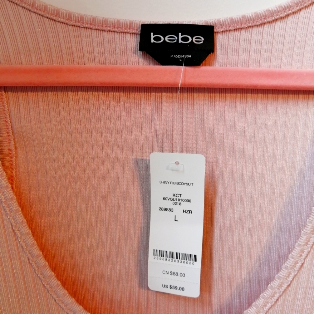 Bebe NWT Pink Shiny Rib Bodysuit - Picture 4 of 7